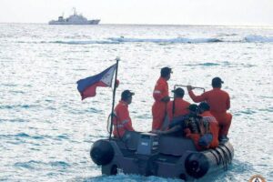 In this file photo show Personnel of the Philippine Coast Guard and the Bureau of Fisheries and Aquatic Resources conduct maritime exercises in the West Philippine Sea on April 24, 2021. PHOTO COURTESY OF PHILIPPINE COAST GUARD