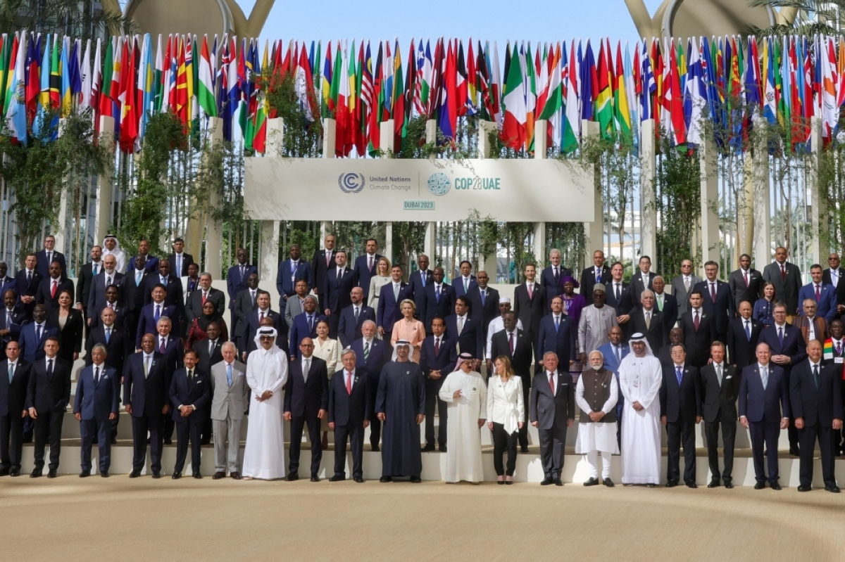 COP28 Participating world leaders and delegates pose for a family photo during the COP28 United Nations climate summit in Dubai on Friday, Dec. 1, 2023. AFP PHOTO