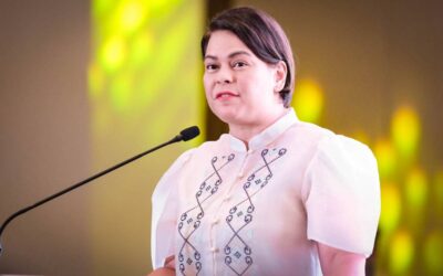 Vice President and Education Secretary Sara Duterte and Jose Ma. 'Joey' Concepcion 3rd, founder of the Philippine Center for Entrepreneurship Foundation, Inc., sign a memorandum of agreement at the GoNegosyo anniversary at the Manila Polo Club in Makati City, on Monday evening, Nov. 27, 2023. PHOTOS BY J. GERARD SEGUIA
