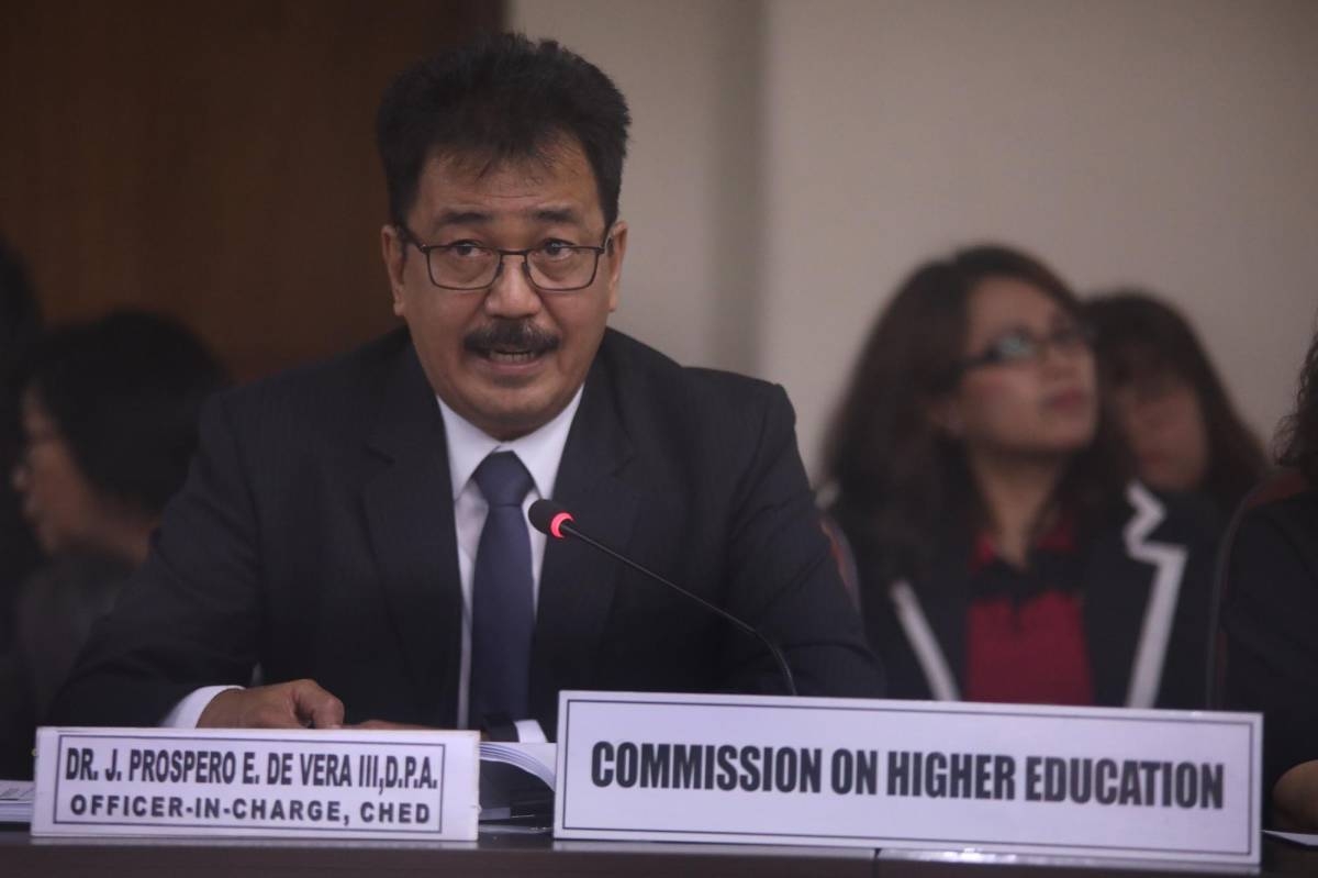 Photo by RUY L. MARTINEZ-pt2/news_aug/08_10/090818_ched1_martinez-Commission on Higher Education OIC Dr. Prospero De Vera on Thursday, defends the CHED proposed budget for 2019 at the House committee on appropriations hearing.
