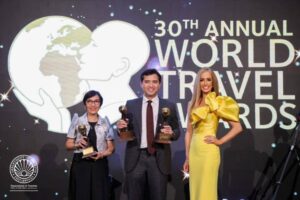 Department of Tourism Undersecretary Shahlimar Hofer Tamano and Assistant Secretary Rica Bueno received the Philippines' four awards from the World Travel Awards in a ceremony held in Dubai. PHOTO FROM DOT CENTRAL OFFICE
