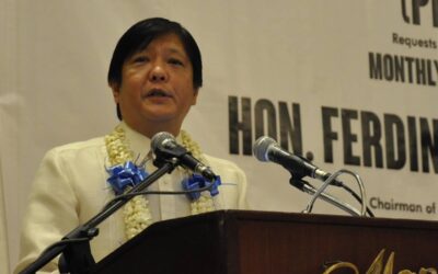 Marcos Urges Filipinos to Share Blessings with the Poor Sen. Ferdinand "Bongbong" Marcos, Jr. speaks in front of guests and Philconsa members on July 30 at the monthly membership meeting of Philippine Constitution Association in Manila Hotel. photo by: BONG RANES