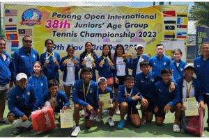 The Unified Tennis Philippines (UTP) players and coaches show off their medals at the 38th Penang Open International Juniors Tennis Championships in Malaysia. CONTRIBUTED PHOTO