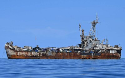 The BRP Sierra Madre is seen docked at Second Thomas Shoal in the South China Sea on November 10, 2023. (Photo by JAM STA ROSA / AFP)