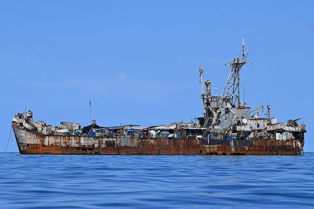 The BRP Sierra Madre is seen docked at Second Thomas Shoal in the South China Sea on November 10, 2023. (Photo by JAM STA ROSA / AFP)