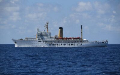 This picture shows a Philippine vessel that was part of a convoy of civilian boats in the disputed South China Sea on December 10, 2023. AFP PHOTO