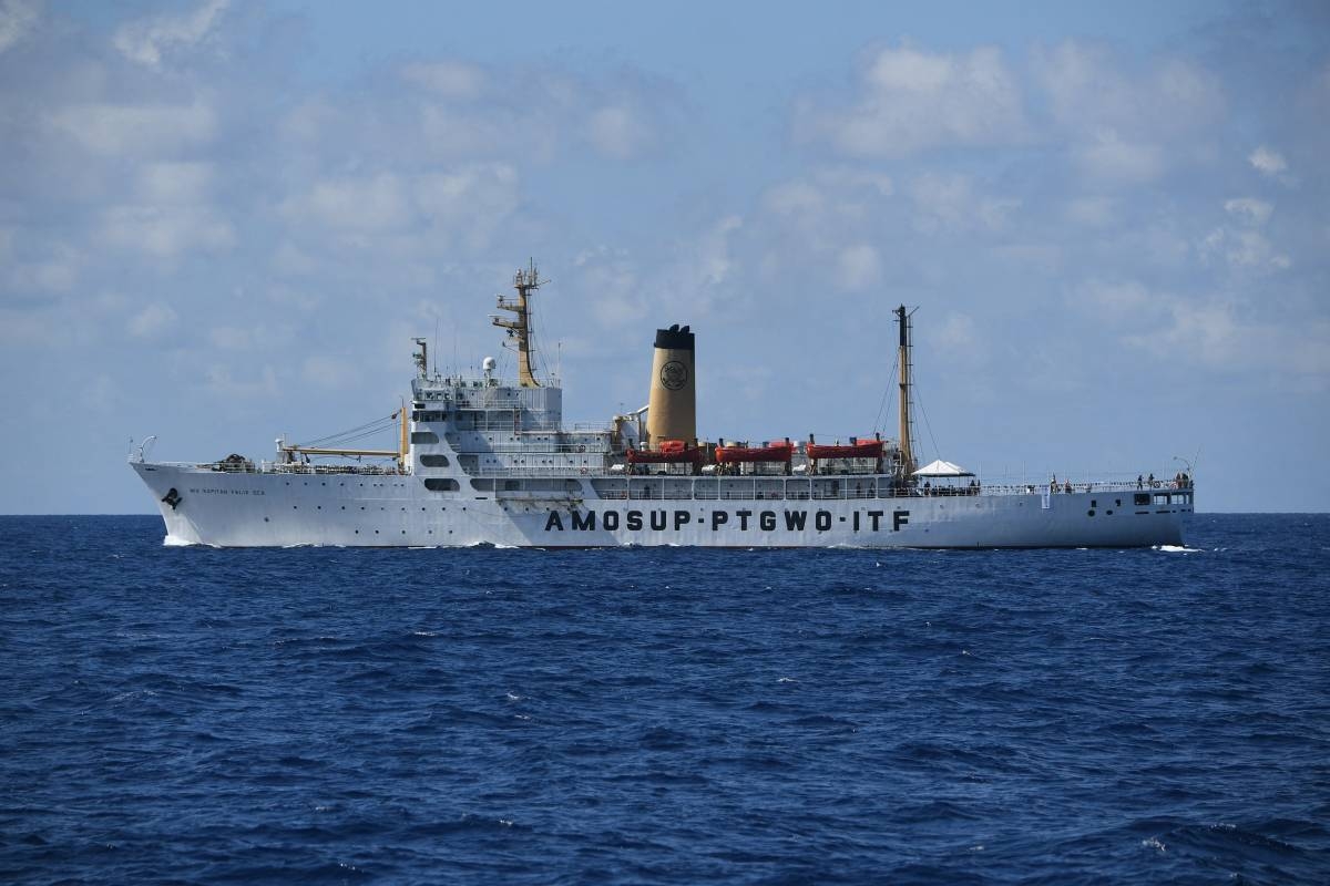 This picture shows a Philippine vessel that was part of a convoy of civilian boats in the disputed South China Sea on December 10, 2023. AFP PHOTO