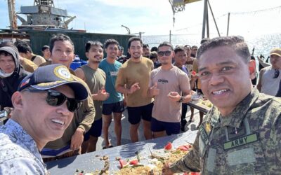 AFP Chief of Staff General Romeo Brawner Jr. shares lunch with the personnel of the BRP Sierra Madre on December 10, 2023. AFP photo