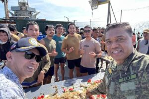 AFP Chief of Staff General Romeo Brawner Jr. shares lunch with the personnel of the BRP Sierra Madre on December 10, 2023. AFP photo