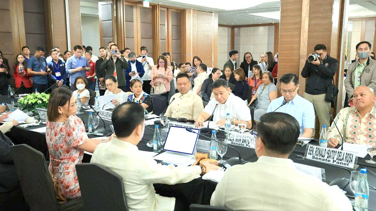 Lawmakers discuss the bicameral conference committee report on the 2024 General Appropriations Bill on Monday, Dec. 11, 2023. The panel was led by Senate Committee on Finance chairman Sen. Sonny Angara and House Committee on Appropriations chairman Rep. Elizaldy Co. CONTRIBUTED PHOTO