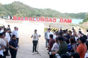 IRRIGATION PROJECT President Ferdinand Marcos Jr. leads the inauguration of the Balbalungao Small Reservoir Irrigation project in Barangay San Isidro, Lupao, Nueva Ecija, on Wednesday, Dec. 13, 2023.PHOTO BY RENE H. DILAN