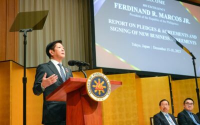 Marcos Secures P14.5B Investment Pledges in Japan The Marcos administration reported on Monday P14.5 billion total of indicated investment following the Department of Trade and Industry-led (DTI) business event during the ASEAN-Japan Commemorative Summit in Tokyo, Japan. Photo from PCO