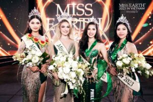 WOMEN OF THE EARTH Miss Earth  Drita Ziri of Albania with her court Miss Earth Air Yllana Marie Aduana from the Philippines, Miss Earth Water Đỗ Lan Anh from Vietnam and Miss Earth Fire Cora Bliault from Thailand. Ziri was crowned Miss Earth  on Friday, Dec. 22, 2023, at the Van Phuc City, Ho Chi Minh in Vietnam. CONTRIBUTED PHOTO