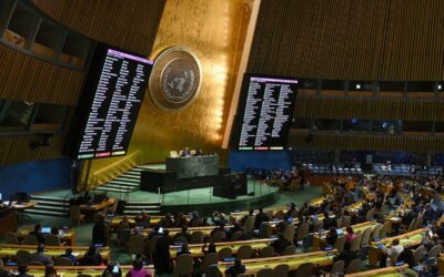 UN Adopts Resolution on Health Care Services in Facilities A general view shows a screen of votes during a United Nations General Assembly meeting to vote on a non-binding resolution demanding "an immediate humanitarian ceasefire" in Gaza at UN headquarters in New York on December 12, 2023.
ANGELA WEISS / AFP