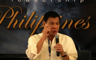 Davao City Mayor Rodrigo Duterte talks at the Asia CEO Forum in Makati on Thursday, June 25. Supporters have been pushing for Duterte, known for his hardline policy against criminal elements, to run for president in next year's elections. Photo by RENE H. DILAN