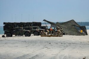 U.S. military personnel test their anti-aircraft (Avenger Missile System, Stinger) and anti-missile (Patriot surface-to-air missile system) assets at Naval Station Leovigildo Gantioqui in San Antonio, Zambales, Tuesday. PHOTO BY J. GERARD SEGUIA