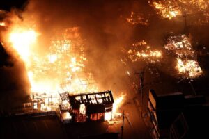 INFERNO This aerial photo shows buildings burning in the city of Wajima, Ishikawa prefecture, on Monday, Jan. 1, 2024, after a major 7.5 magnitude earthquake struck the Noto region in Ishikawa prefecture. AFP PHOTO
