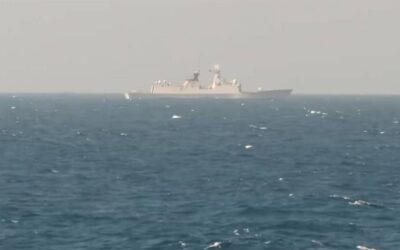 A Chinese vessel shown from afar shadowing Philippine Navy vessels during the 2nd AFP-USINDOPACOM Maritime Cooperative Activity in West Philippine Sea on January 3, 2024.Screengrab from Armed Forces of the Philippines Video