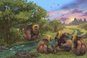 This illustration provided by researchers depicts Gigantopithecus blacki in a forest in the Guangxi region of southern China. PHOTO BY GARCIA/JOANNES-BOYAU/SOUTHERN CROSS UNIVERSITY