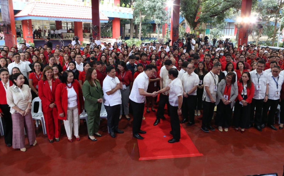 President Ferdinand Marcos Jr., with Department of Social Welfare and Development Secretary Rex Gatchalian and Undersecretary Eduardo Punay, during the launch of the disaster response mechanisms of the DSWD on its 73rd Anniversary at the Batasan Complex in Quezon City on Friday, Jan. 12, 2024. PHOTOS BY RENE H. DILAN