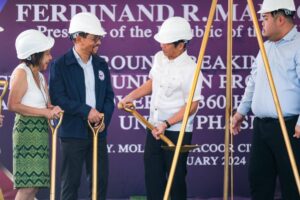 President Ferdinand R. Marcos Jr. leads the ground breaking ceremony of the Ciudad Kaunlaran Project Phase II and the turnover of the 360 housing units under the Phase I project on Friday, Jan. 12, 2024. The president also toured the housing projects and interacted with its residents. The projects are identified with the National Housing Authority's (NHA) relocation sites for informal settler families (ISFs) displaced by the government infrastructure projects, those living in danger areas, and families affected by the Supreme Court mandamus ruling, which ordered the clean-up and rehabilitation of Manila Bay. PHOTO BY YUMMIE DINGDING/PPA POOL