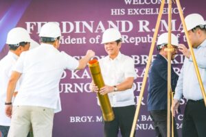 President Ferdinand R. Marcos Jr. leads the ground breaking ceremony of the Ciudad Kaunlaran Project Phase II and the turnover of the 360 housing units under the Phase I project on Friday, Jan. 12, 2024. The president also toured the housing projects and interacted with its residents. The projects are identified with the National Housing Authority's (NHA) relocation sites for informal settler families (ISFs) displaced by the government infrastructure projects, those living in danger areas, and families affected by the Supreme Court mandamus ruling, which ordered the clean-up and rehabilitation of Manila Bay. PHOTO BY YUMMIE DINGDING/PPA POOL