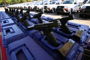 The Philippine National Police presents newly procured firearms and equipment in Camp Crame in Quezon City on Monday, January 15, 2024. PHOTOS BY ISMAEL DE JUAN