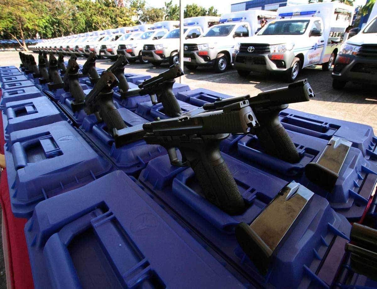 The Philippine National Police presents newly procured firearms and equipment in Camp Crame in Quezon City on Monday, January 15, 2024. PHOTOS BY ISMAEL DE JUAN