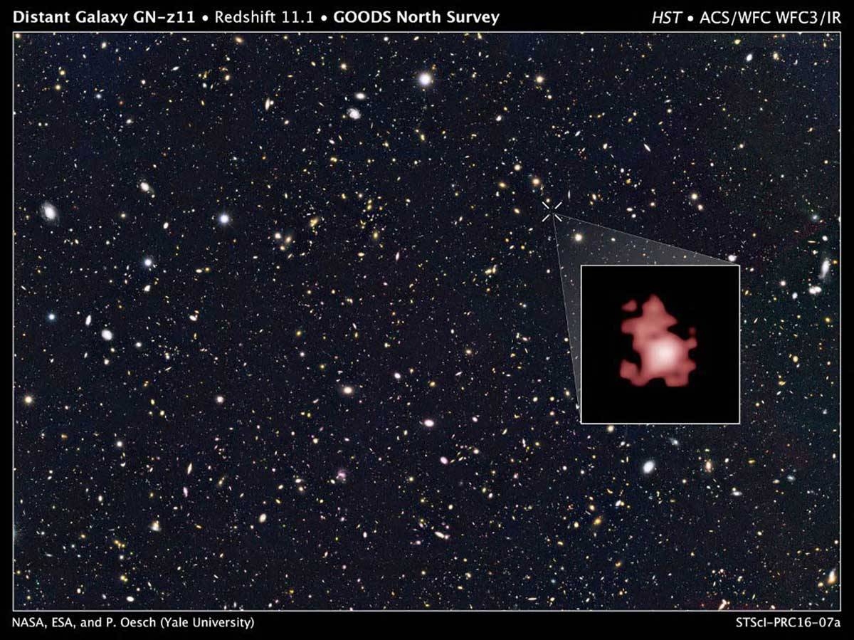 Far, far away This handout image released by NASA/ESA/STScI on March 3, 2016, shows the bright infant galaxy, named GN-z11, seen as it was 13.4 billion years in the past, just 400 million years after the Big Bang. AFP PHOTO
