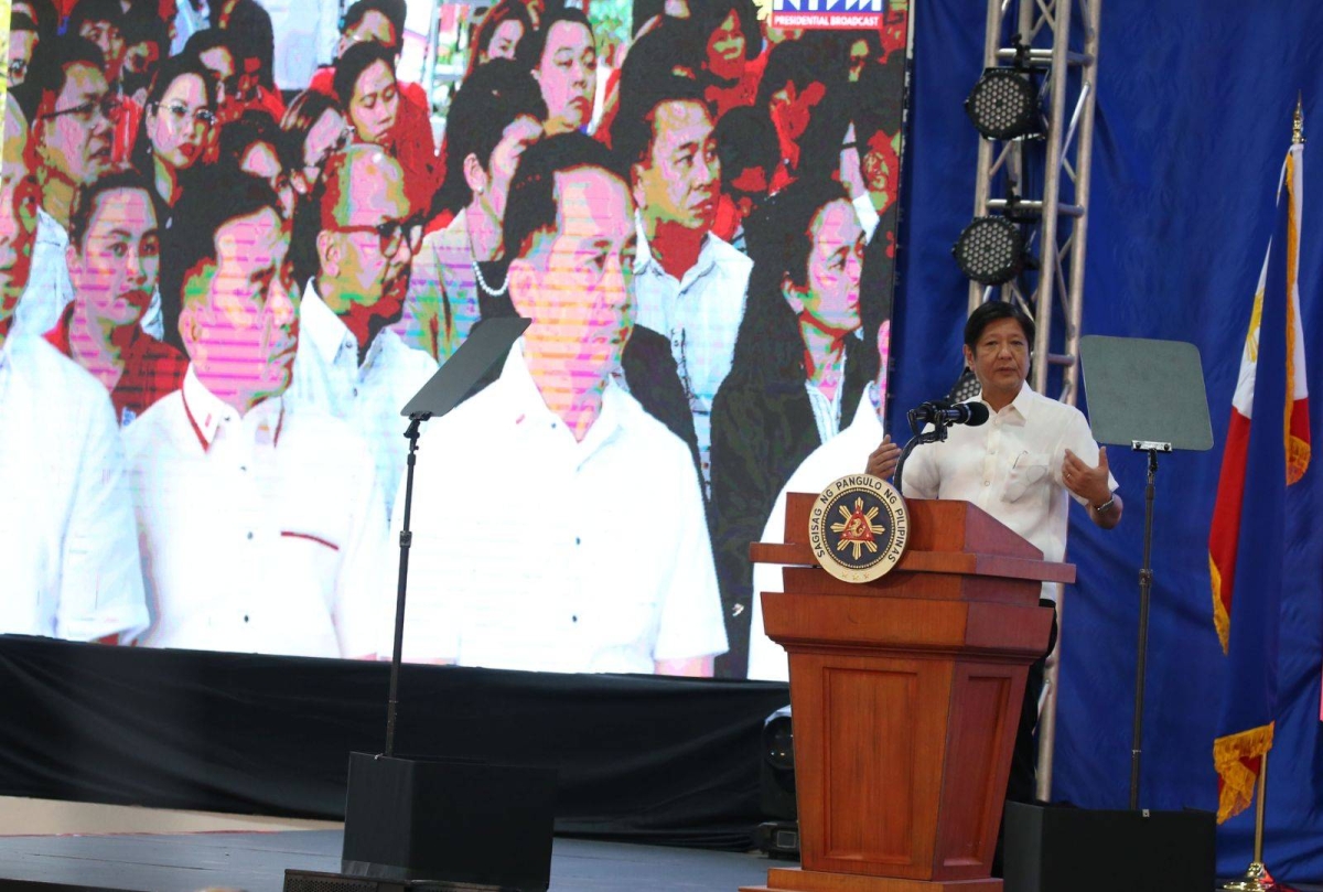 President Ferdinand Marcos Jr., with Department of Social Welfare and Development Secretary Rex Gatchalian and Undersecretary Eduardo Punay, during the launch of the disaster response mechanisms of the DSWD on its 73rd Anniversary at the Batasan Complex in Quezon City on Friday, Jan. 12, 2024. PHOTOS BY RENE H. DILAN