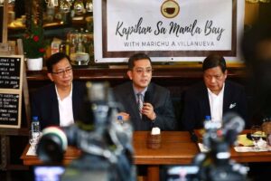 ON CHARTER CHANGE Lawyer Evaristo Gana, Commission on Elections Chairman George Erwin Garcia, and National Lead Convenor of People’s Initiative for Reform Modernization and Action Noel Oñate discuss Peoples Initiative at the Kapihan sa Manila Bay on Wednesday, Jan. 24, 2024. PHOTO BY MIKE ALQUINTO
