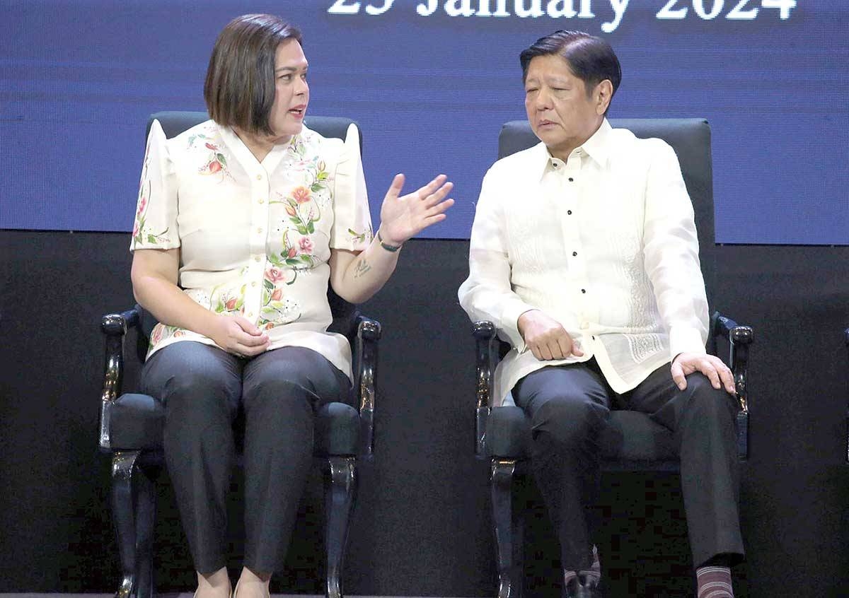 LISTENING EAR President Ferdinand Marcos Jr. listens to Vice President and Education Secretary Sara Duterte, who delivered her Basic Education Report 2024 on Thursday, Jan. 25, 2024, in Pasay City. PHOTO BY RENE H. DILAN