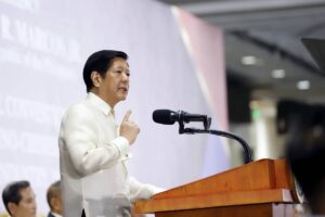 KEYNOTE SPEAKER. President Ferdinand R. Marcos Jr. delivers his speech as the guest of honor at the opening ceremony of the 33rd Biennial Convention of the Federation of Filipino-Chinese Chambers of Commerce and Industry, Inc. (FFCCCII) at the SMX Convention Center in Pasay City on Thursday (March 23, 2023). The convention carried the theme, "Unity for Development and Prosperity," in support of the administration’s goal of propelling the nation toward economic growth in the post-pandemic world. (PNA photo by Alfred Frias)