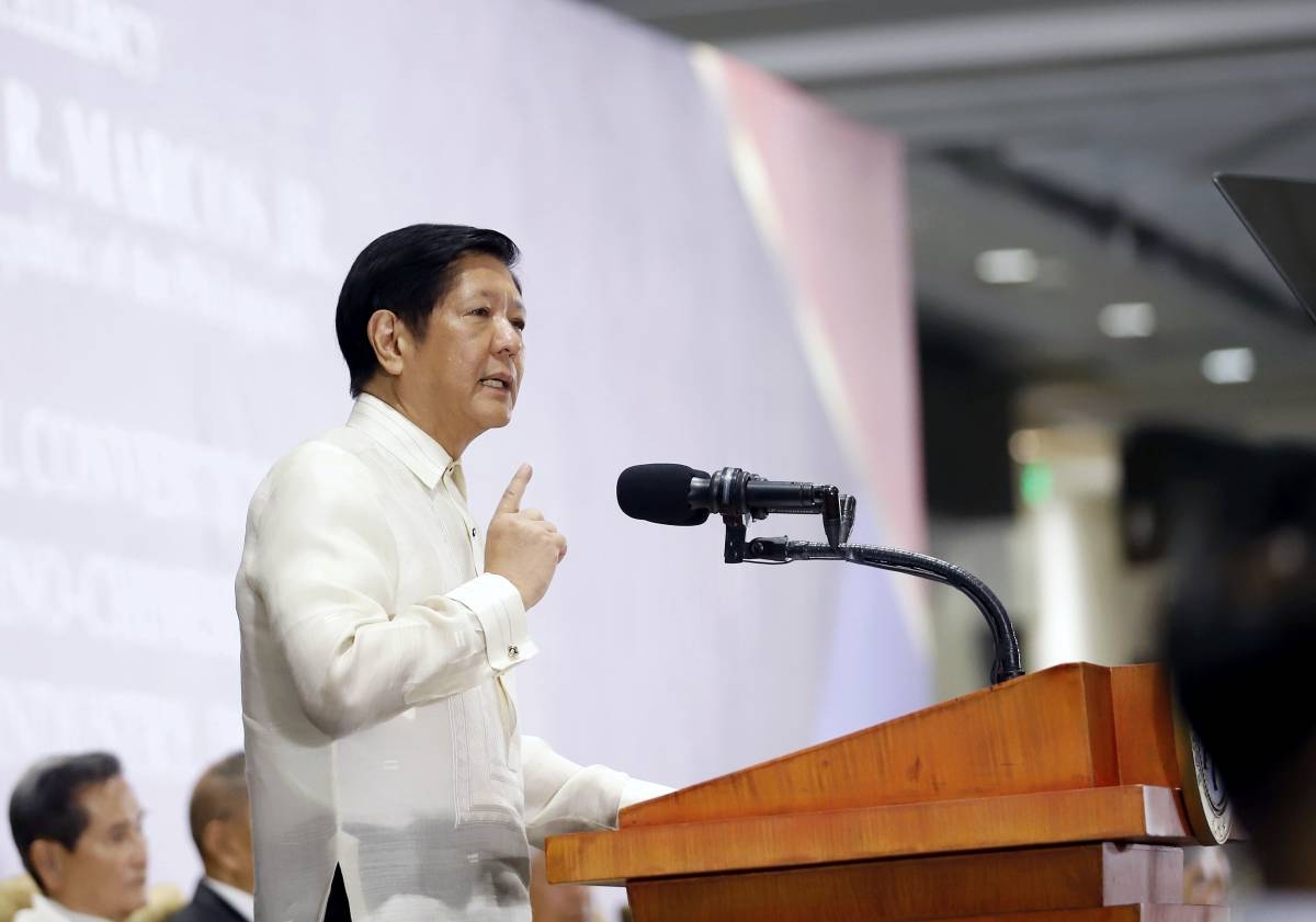 KEYNOTE SPEAKER. President Ferdinand R. Marcos Jr. delivers his speech as the guest of honor at the opening ceremony of the 33rd Biennial Convention of the Federation of Filipino-Chinese Chambers of Commerce and Industry, Inc. (FFCCCII) at the SMX Convention Center in Pasay City on Thursday (March 23, 2023). The convention carried the theme, "Unity for Development and Prosperity," in support of the administration’s goal of propelling the nation toward economic growth in the post-pandemic world. (PNA photo by Alfred Frias)