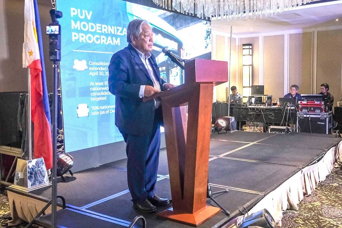 TRANSPORT DIGITALIZATION Transportation Secretary Jaime Bautista leads the 1st General Membership Meeting and 2024 Installation of Officers and Trustees of the Philippine Chamber of Commerce and Industry in Makati on Thursday night, Feb. 1, 2024. In his speech, Bautista said the Philippine railway system would undergo massive digitalization. PHOTO BY J. GERARD SEGUIA