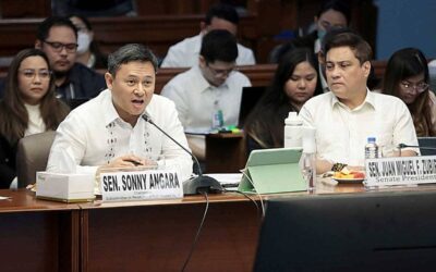 IT STARTS Senate President Juan Miguel ‘Migz’ Zubiri listens to Sen. Juan Edgardo ‘Sonny’ Angara during the hearing on Monday, Feb. 5, 2024, on Resolution of Both Houses 6, which seeks to limit Charter amendments to economic provisions. PHOTO BY J. GERARD SEGUIA