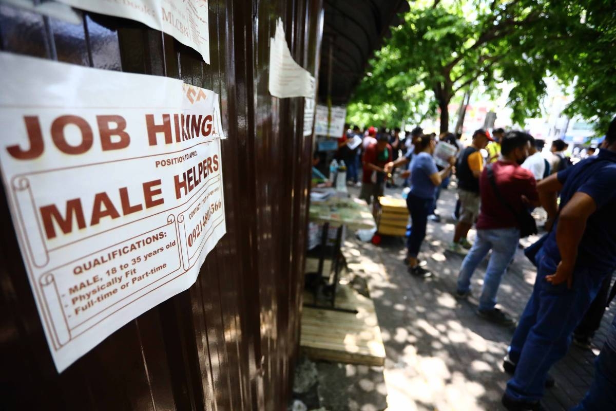 Overseas job applicants flock to manning agencies in Manila, on 08 May 2023. According to the Philippine Statistics Authority (PSA) report May 8, 2023, the number of jobless Filipinos reached 2.42 million in March, down from the 2.47 million estimated last February 2023. This is equivalent to a national unemployment rate of 4.7%. During a previous briefing, National Statistician Dennis Mapa said the country’s unemployment situation has been improving since the second half of 2022 as the current administration ended tougher COVID restrictions. (PHOTO: MIKE ALQUINTO)
