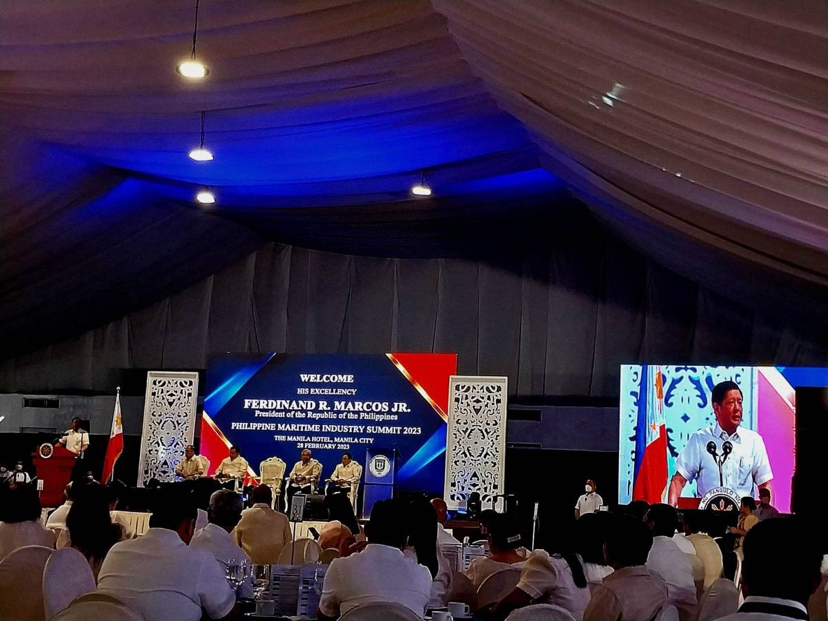 President Ferdinand Marcos Jr. addresses the maritime sector during the Philippine Maritime Industry Summit 2023 hosted by the Maritime Industry Authority at the Manila Hotel on Tuesday, Feb. 28, 2023. PHOTO by CIH