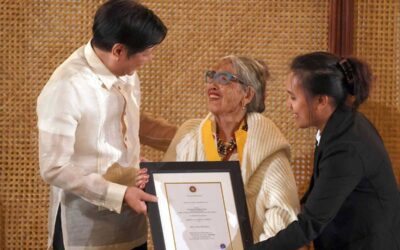 Marcos Honors Whang-Od for Contributions to Traditional Arts and Culture President Ferdinand R. Marcos Jr. awards the Presidential Merit Award to 106-years old traditional tattoo artist Apo Whang-Od during a ceremony at the Malacanang Palace on Wednesday, February 14, 2024. (KJ ROSALES/PPA POOL)