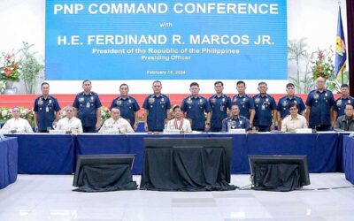 FIRST MEETING President Ferdinand Marcos Jr. leads this year’s first Philippine National Police command conference on Thursday, Feb. 15, 2024, in Camp Crame, Quezon City. CONTRIBUTED PHOTO
