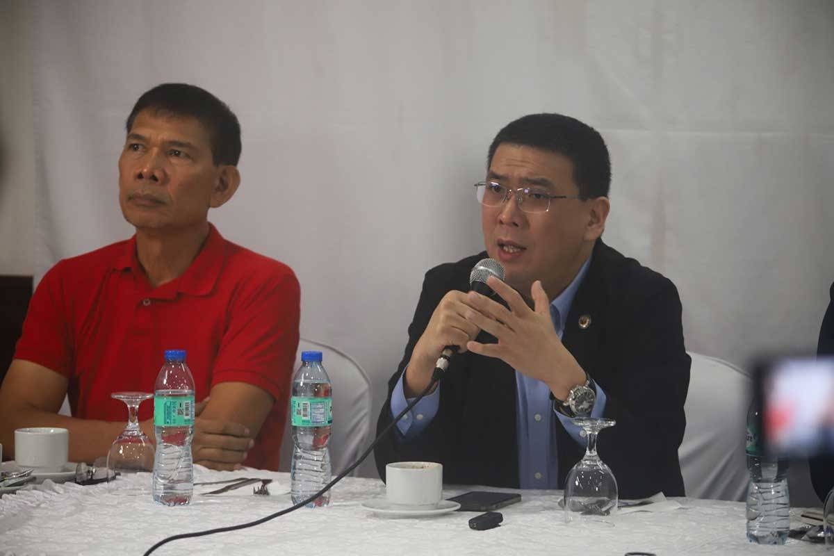 REACHING OUT AGRI Party-list Rep. Wilbert Lee (right) and former presidential candidate Leodegario de Guzman talk about the need of the Philippine Health Insurance Corp. (PhilHealth) to reach out to more poor patients during a press conference in Quezon City on Friday, Feb. 16, 2024. PHOTO BY JOHN ORVEN VERDOTE