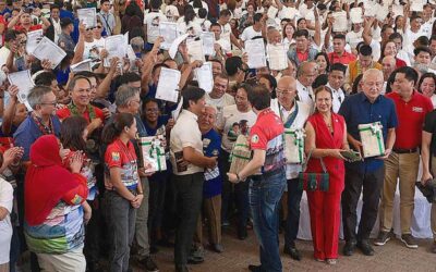 GRATEFUL An elderly man hugs President Ferdinand Marcos Jr. during the distribution of electronic land titles (E-Titles), Certificates of Land Ownership Award, farm-to-market roads, and farm machineries and equipment in Agusan del Sur on Friday, Feb. 16, 2024. The Department of Agrarian Reform distributed a total of 3,184 land titles to representatives of the 2,769 Agrarian Reform Beneficiaries, covering approximately 4,659.2826 hectares of agricultural land in five provinces in the Caraga Region — Agusan del Norte, Agusan del Sur, Dinagat Islands, Surigao del Norte and Surigao del Sur. Photo by YUMMIE DINGDING/PPA POOL