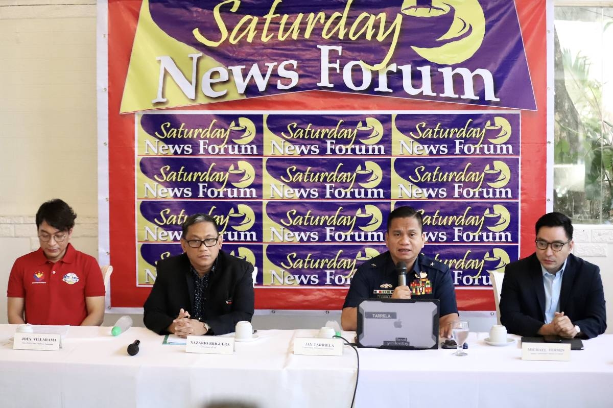 GOVERNMENT UPDATES. Presidential Communications Office Assistant Secretary and El Niño Task Force spokesperson Joey Villarama, Bureau of Fisheries and Aquatic Resources spokesperson Nazario Briguera, Philippine Coast Guard Commodore and spokesperson for the West Philippine Sea Jay Tarriela, and Bureau of Customs Deputy Commissioner Michael Fermin (from left) guest at the Saturday News Forum at Dapo Restaurant and Bar in Quezon City on Feb. 17, 2024. Villarama said the government is on a tight watch over food prices, water, and power supply as it anticipates the El Niño to affect more provinces by the end of February; Briguera said rotational deployment to the Scarborough Shoal or Bajo de Masinloc continues to support Filipino fisherfolk; Tarriela said the deployments are neither provocations nor attempts to escalate tensions with China but to protect Filipinos' rights; and Fermin said the Customs collected PHP106 billion in January. (PNA photo by Robert Oswald P. Alfiler)