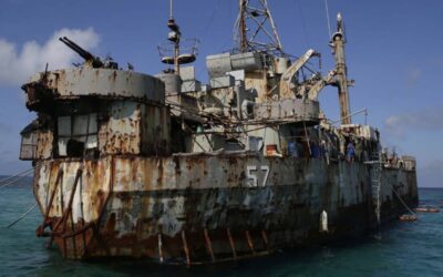 China’s Reluctance to Remove Sierra Madre in Ayungin Shoal A dilapidated Philippine Navy ship LT 57 (Sierra Madre) with Philippine troops deployed on board is anchored off Second Thomas Shoal, locally known as Ayungin Shoal, on March 30, 2014, in the South China Sea. (AP Photo/Bullit Marquez, File)