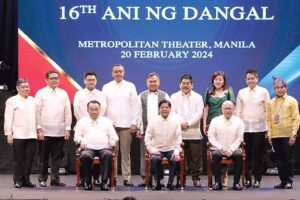President Ferdinand Marcos Jr. attends the 16th Ani ng Dangal awards to honor those who excelled in various fields -- Architecture and the Allied Arts, Cinema, Dance, Dramatic Arts, Literary Arts, Music and Visual Arts. The event was held at the Metropolitan Theater on Tuesday, February 20, 2024. PHOTO BY RENE H. DILAN