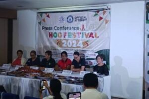 PORK FESTIVAL. Officials of the National Federation of Hog Farmers, Inc. hold a press conference at the Quezon City Hall on Thursday (Feb. 22, 2024). The group will gun for a Guinness World Record for the most number of pork dishes on display and to be served afterwards, as part of the Hog Festival 2024. (PNA photo by Maritz Moaje)