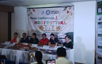 PORK FESTIVAL. Officials of the National Federation of Hog Farmers, Inc. hold a press conference at the Quezon City Hall on Thursday (Feb. 22, 2024). The group will gun for a Guinness World Record for the most number of pork dishes on display and to be served afterwards, as part of the Hog Festival 2024. (PNA photo by Maritz Moaje)