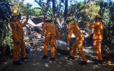 Firemen on Monday, February 26, search through debris as they investigate the cause of the fire at Alta Monte, Barangay Dolores in Taytay, Rizal. PHOTOS BY JOHN ORVEN VERDOTE