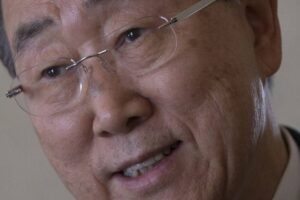 In this June 14, 2017, file photo, Former U.N. Secretary-General Ban Ki-moon speaks during an interview with The Associated Press in his hotel room in Madrid, Spain. Ki-moon is speaking at the John F. Kennedy Presidential Library & Museum in Boston on Wednesday, June 28. AP File Photo
