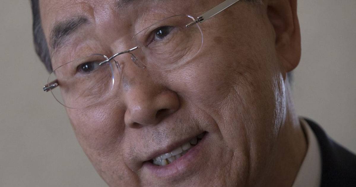 In this June 14, 2017, file photo, Former U.N. Secretary-General Ban Ki-moon speaks during an interview with The Associated Press in his hotel room in Madrid, Spain. Ki-moon is speaking at the John F. Kennedy Presidential Library & Museum in Boston on Wednesday, June 28. AP File Photo